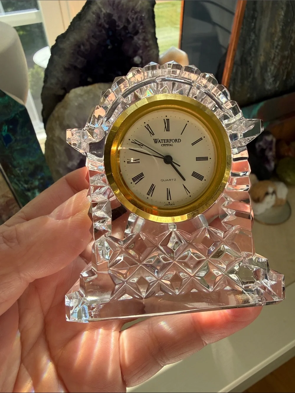Waterford Clear Crystal Clock with Gold Bezel